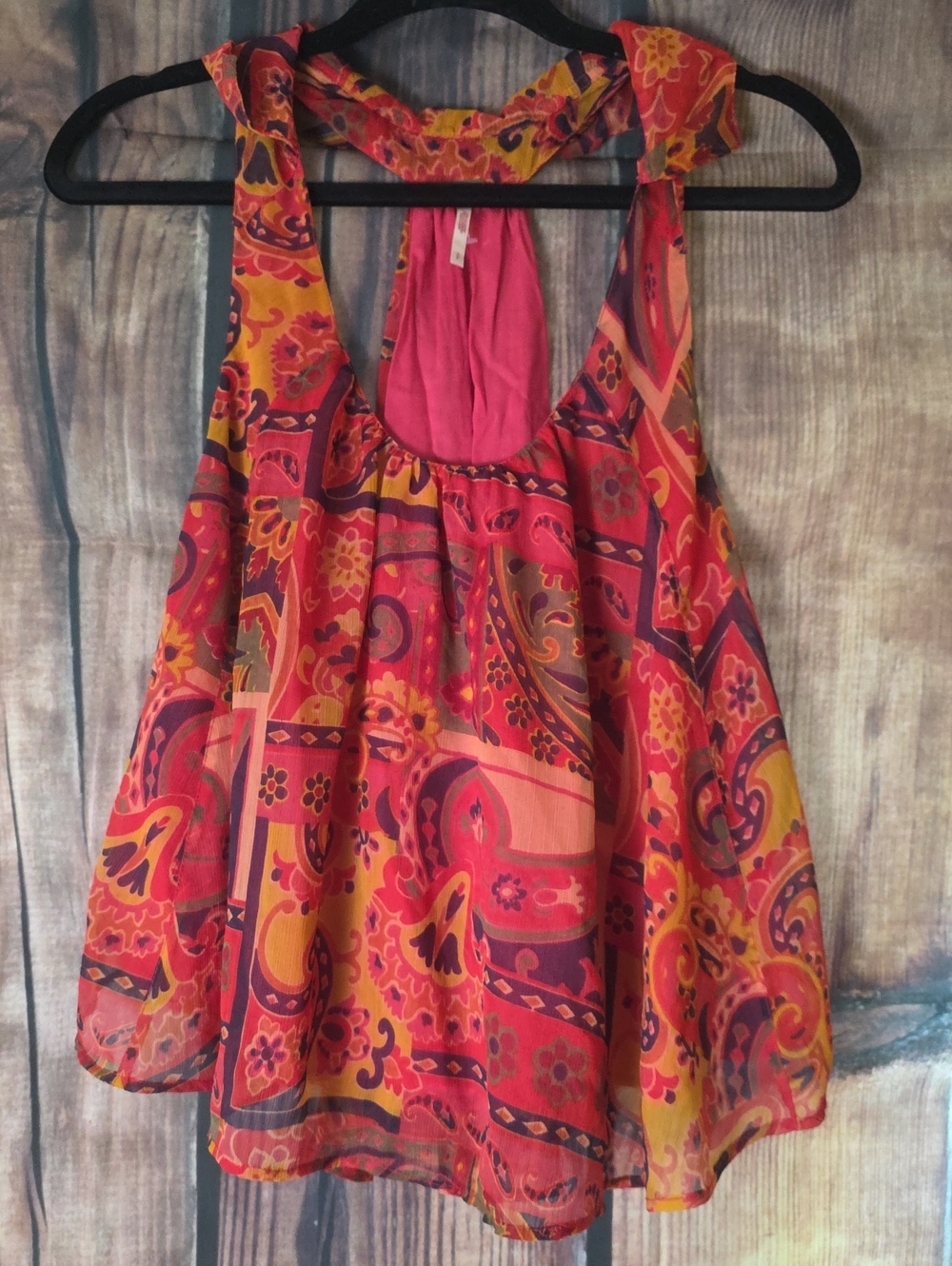 Free People S/P Pink & Orange Paisley Blouse